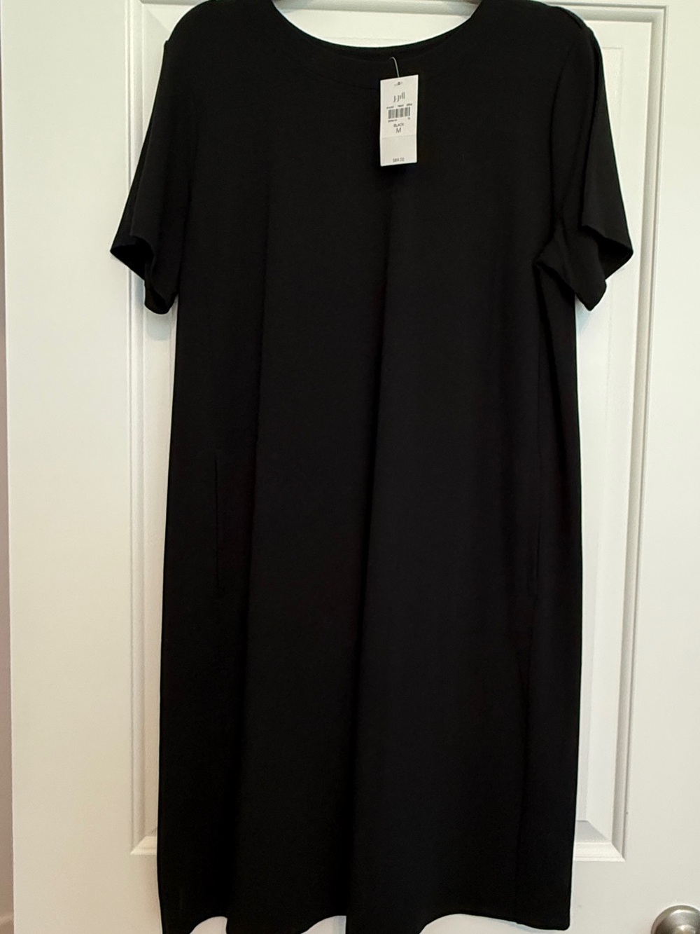 J. Jill Black Wearever Short-Sleeve Shift Dress Pockets Medium New!